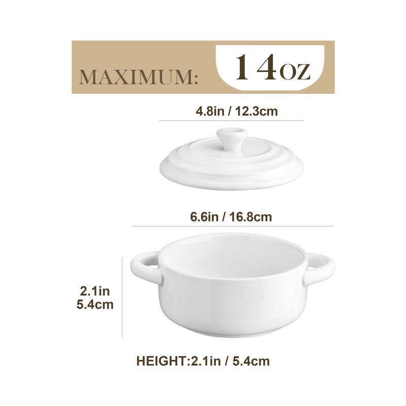 MALACASA Mini Cocotte Set - 14 OZ Small Casserole Dishes with Lids and Handles, Ceramic Mini Dutch Oven Set of 4, Small Baking Ramekins for Lasagna, SoufflÃ©, Oven, Microwave & Dishwasher Safe, Series BAKE.BAKE - Image 2