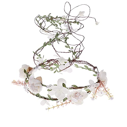 DDazzling Flower Girl Halo Floral Wreath Headband Floral Garland Headbands Photo Props (Ivory) (Ivory) - Image 3