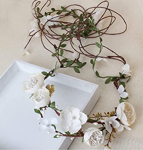 DDazzling Flower Girl Halo Floral Wreath Headband Floral Garland Headbands Photo Props (Ivory) (Ivory) - Image 2