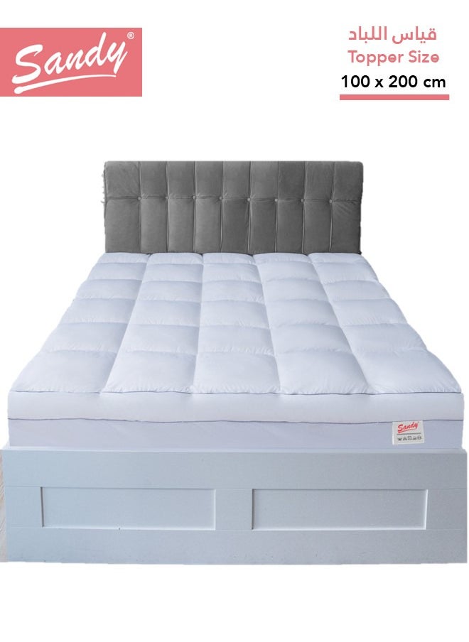 Sandy SANDY Soft Mattress Topper, Fitted Sheet Style Up to 35cm High, 100% Super Soft Microfiber Fabric, Soft & Thick Down Alternative Filling, (Twin Size: 100X200 cm + 10 cm Thickness, White Stripe)  - Image 3