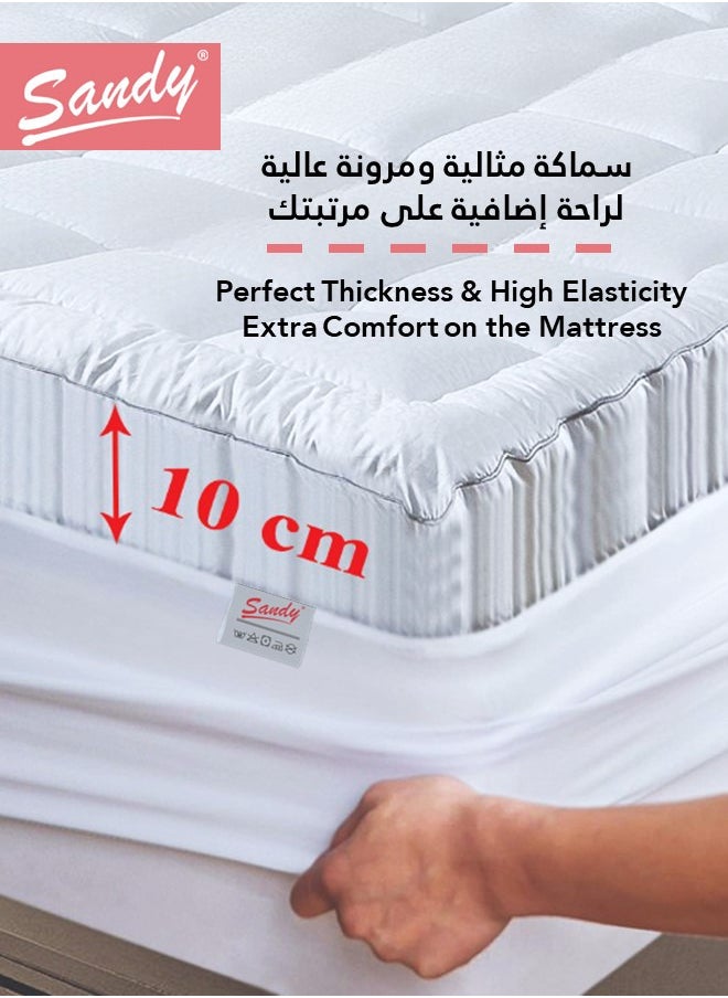 Sandy SANDY Soft Mattress Topper, Fitted Sheet Style Up to 35cm High, 100% Super Soft Microfiber Fabric, Soft & Thick Down Alternative Filling, (Twin Size: 100X200 cm + 10 cm Thickness, White Stripe)  - Image 5