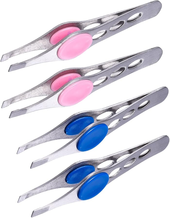 Stainless Steel Eyebrow Tweezers Set Of 4 With Elastic Grip For Precise Hair Removal - Image 1