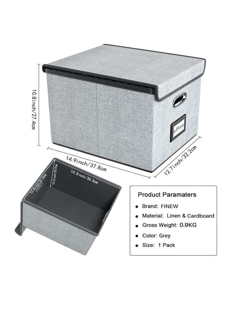 Bukela Portable File Organiser Box with Lid, Collapsible Linen Hanging Filing Storage Boxes with Plastic Slide, Decorative Home/Office Filing System for File and Folders Storage (Grey) - Image 3