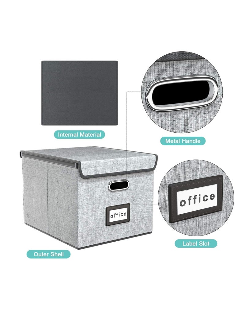 Bukela Portable File Organiser Box with Lid, Collapsible Linen Hanging Filing Storage Boxes with Plastic Slide, Decorative Home/Office Filing System for File and Folders Storage (Grey) - Image 4