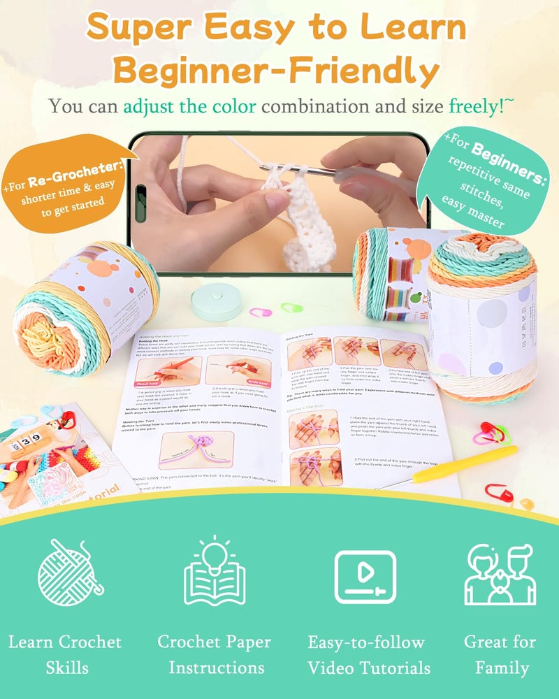 Aeelike Crochet Blanket Kit for Beginners-Rainbow Granny Squares Stripe Blanket, Complete Crochet Kit for Adults w Gradient Yarn & Instructions, Easy Learn to Knit for Beginners - Image 4