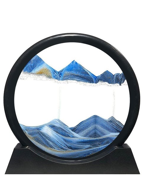 Round Glass 3D Deep Moving Sandscapes with Display Small Blue