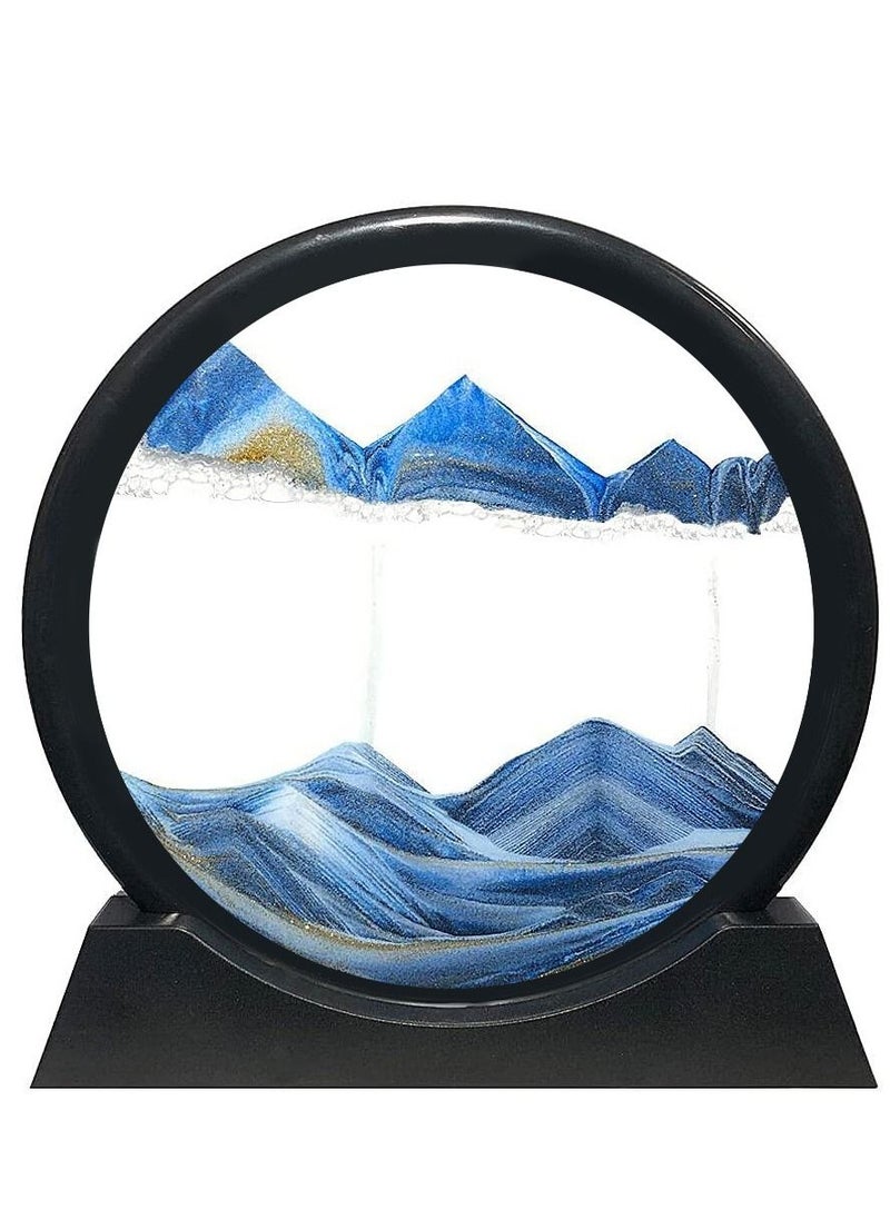 Round Glass 3D Deep Moving Sandscapes with Display Small Blue