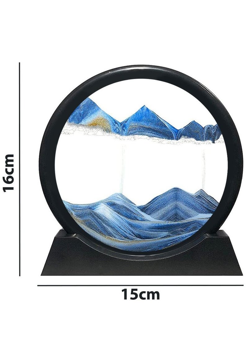 Round Glass 3D Deep Moving Sandscapes with Display Small Blue