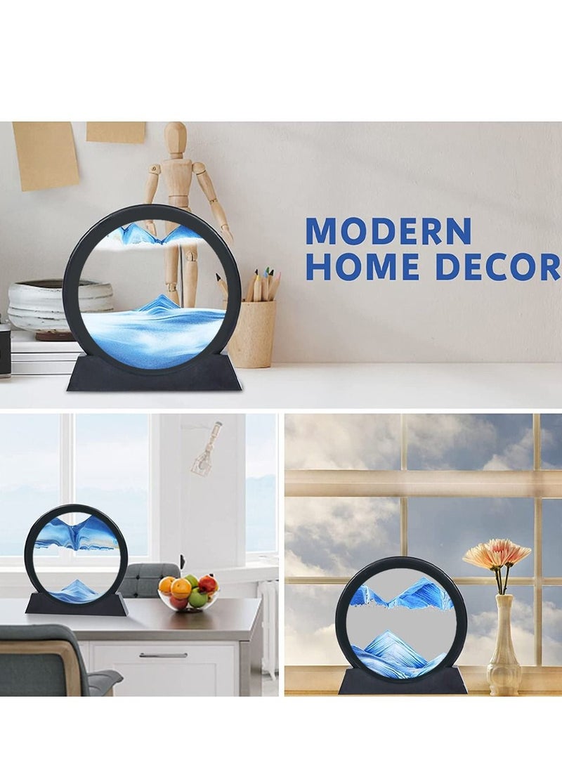 Round Glass 3D Deep Moving Sandscapes with Display Small Blue