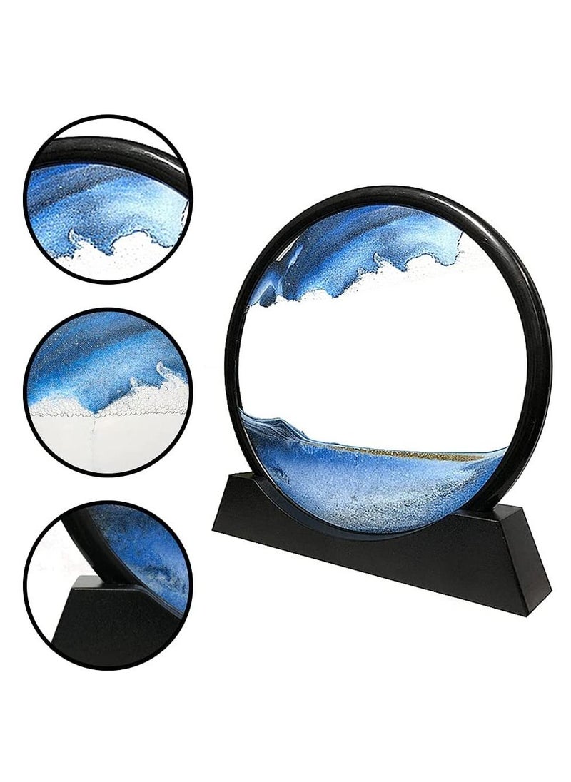 Round Glass 3D Deep Moving Sandscapes with Display Small Blue