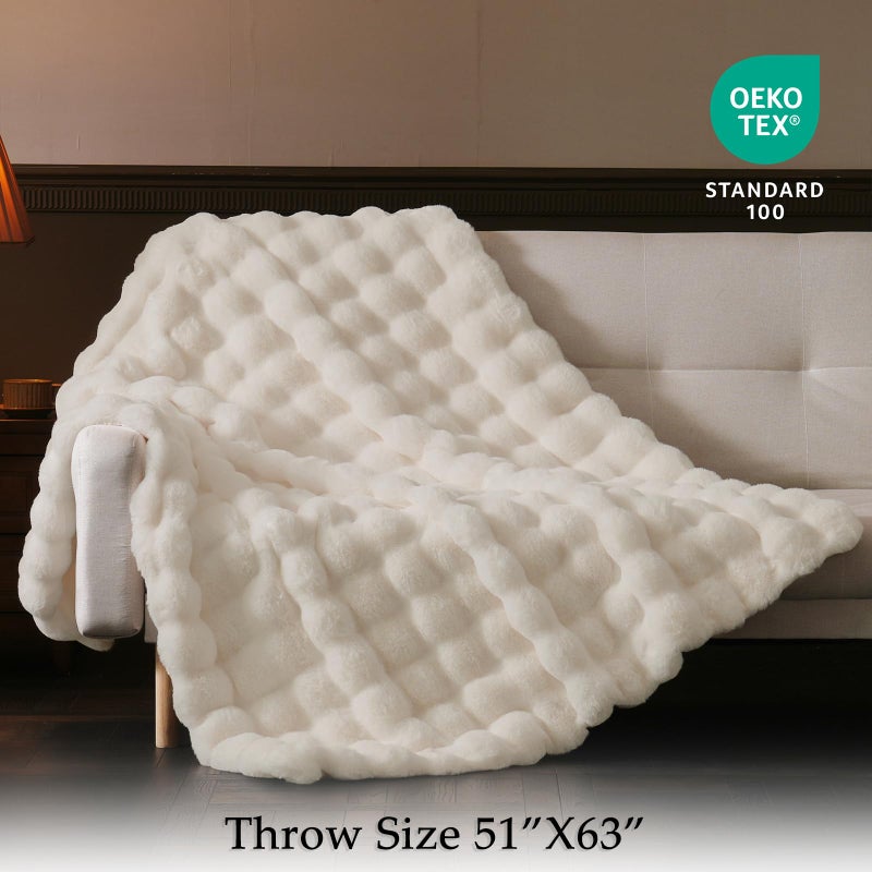 BENVWE Faux Fur Throw Blanket for Couch - Thickened Fluffy Soft Bubble Blanket for Living Room Home Decor - Mothers Day Birthday Gifts for Women Men, Cream White, 50" x 60", 1300GSM - Image 2