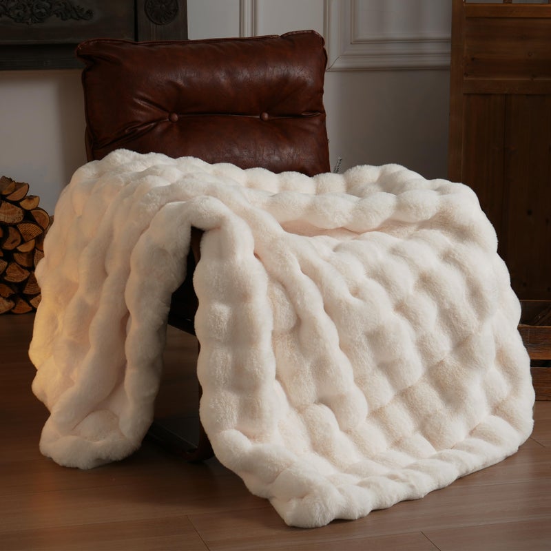 BENVWE Faux Fur Throw Blanket for Couch - Thickened Fluffy Soft Bubble Blanket for Living Room Home Decor - Mothers Day Birthday Gifts for Women Men, Cream White, 50" x 60", 1300GSM - Image 1
