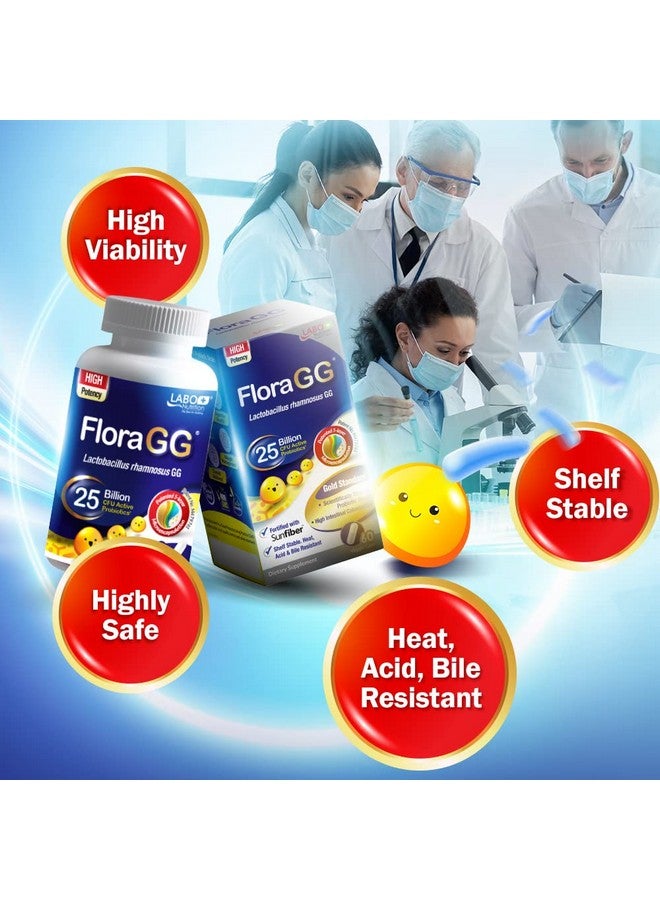 LABO Nutrition FloraGG, Lactobacillus Rhamnosus GG 25 Billion CFU Active Probiotics & Sunfiber Prebiotic Fiber Supplement, Support Healthy Intestinal, Immune Health Delayed Release & Gluten Free 60sx2 - Image 4