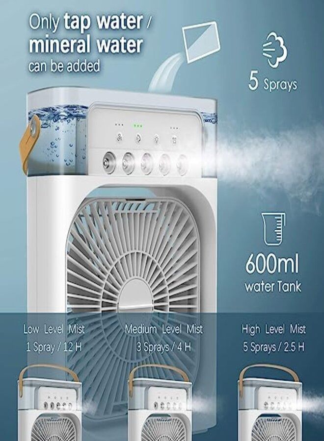 Portable Air Cooler Fan, Mini Evaporative Air Cooler with 7 Colors LED Light, 1/2/3 H Timer, 3 Wind Speeds and 3 Spray Modes for Office, Home, Reading Room, Travel - Image 4