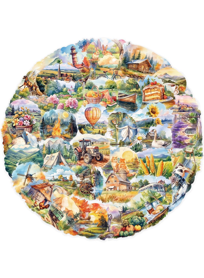 قوس قزح أورينبو 50 قطعة من ملصقات سجل القصاصات الريفية الرعوية المقاومة للماء والشفافة، ملصقات مزرعة عتيقة مع مناظر طبيعية خلابة لحيوانات المزرعة للفن والحرف اليدوية والمجلات والمخططين - Image 1