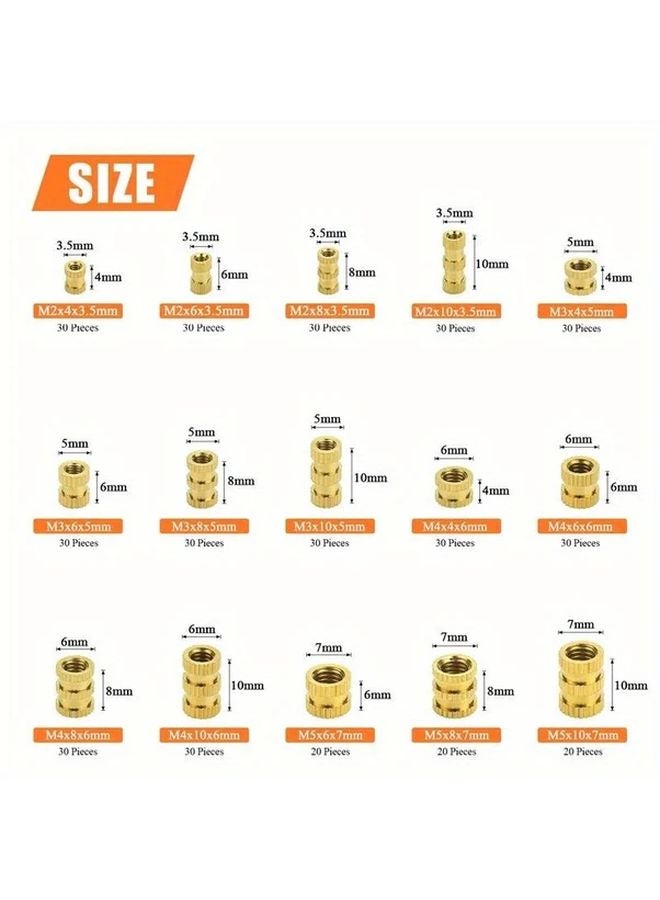 420pcs M2 M3 M4 M5 Brass Knurled Nuts Threaded Insert Embedment Assortment Kit Copper Color - Image 3