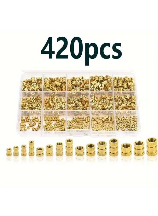 420pcs M2 M3 M4 M5 Brass Knurled Nuts Threaded Insert Embedment Assortment Kit Copper Color - Image 2