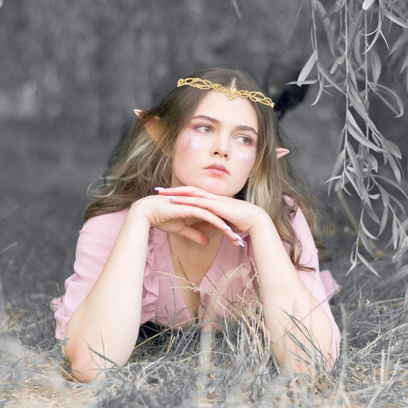 ANBALA Rhinestone Fairy Crown for Women Crystal Elf Crown Gold/Gold Circlet Costume Headwear for Men Renaissance Headpiece for Birthday Party Cosplay Halloween - Image 2