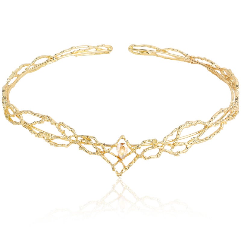 ANBALA Rhinestone Fairy Crown for Women Crystal Elf Crown Gold/Gold Circlet Costume Headwear for Men Renaissance Headpiece for Birthday Party Cosplay Halloween - Image 1