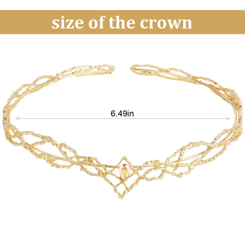 ANBALA Rhinestone Fairy Crown for Women Crystal Elf Crown Gold/Gold Circlet Costume Headwear for Men Renaissance Headpiece for Birthday Party Cosplay Halloween - Image 4