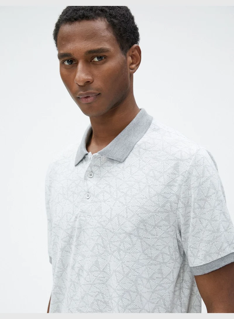 كوتون Polo Neck T-Shirt Geometric Printed Short Sleeve Slim Fit