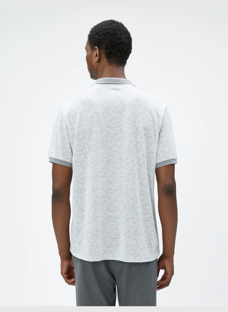 كوتون Polo Neck T-Shirt Geometric Printed Short Sleeve Slim Fit