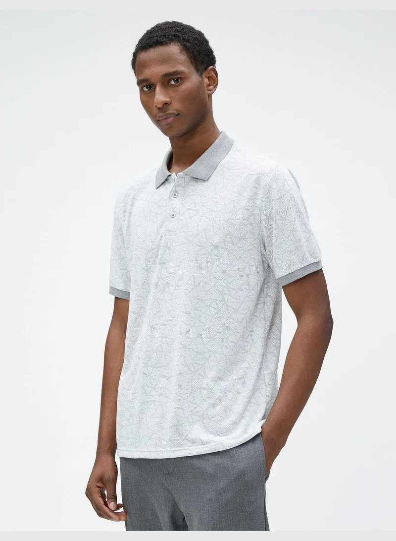 كوتون Polo Neck T-Shirt Geometric Printed Short Sleeve Slim Fit