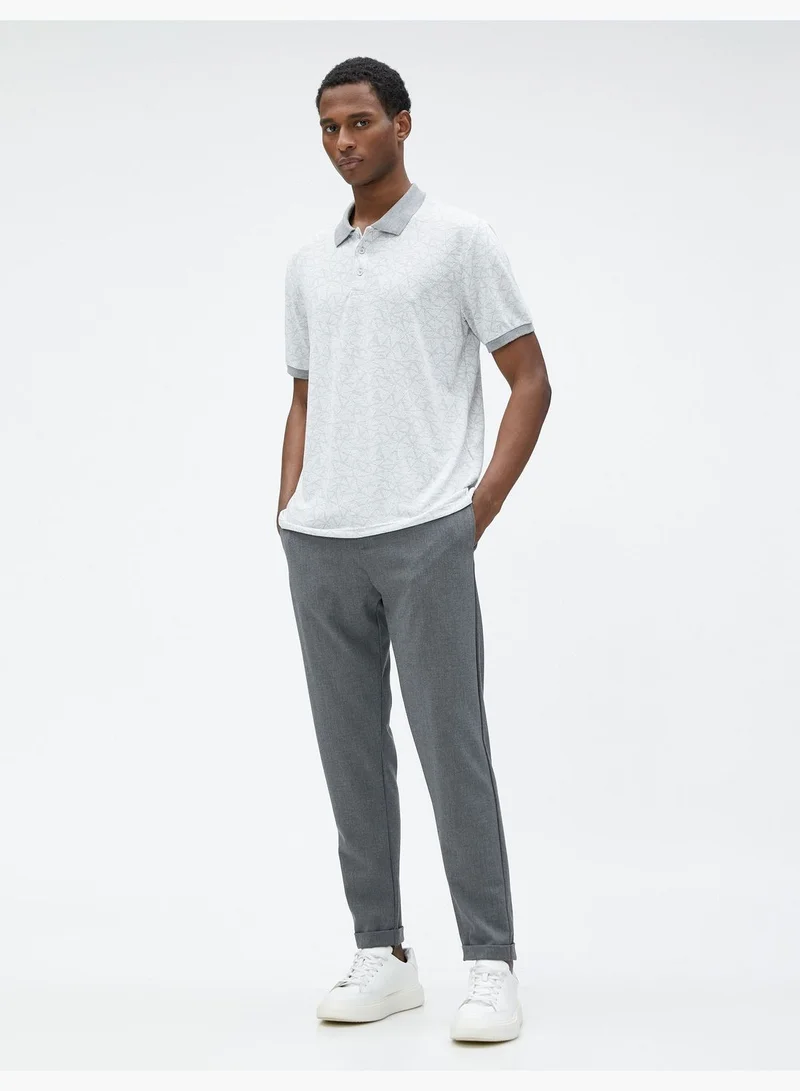 كوتون Polo Neck T-Shirt Geometric Printed Short Sleeve Slim Fit