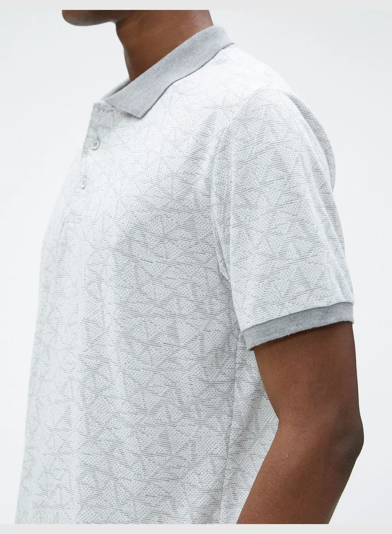 كوتون Polo Neck T-Shirt Geometric Printed Short Sleeve Slim Fit