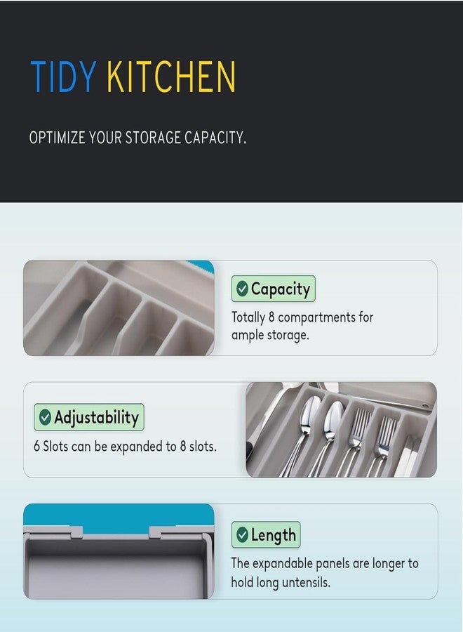 Minitul 1pcs Silverware Drawer Organizer, Expandable Utensil Tray for Kitchen, BPA Free Flatware and Cutlery Holder, Adjustable Plastic Storage for Spoons Forks Knives, Large (Gery) - Image 4