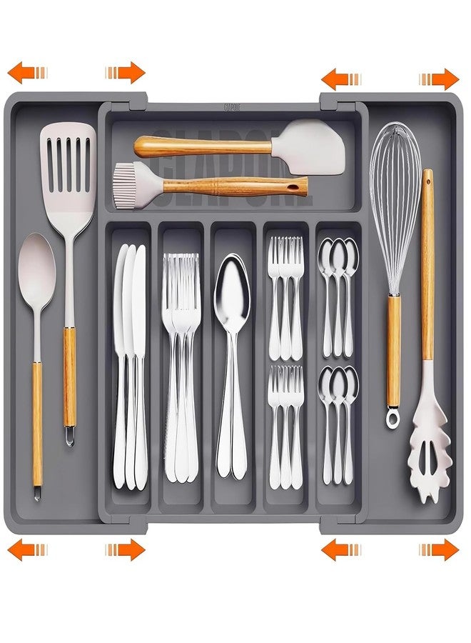Minitul 1pcs Silverware Drawer Organizer, Expandable Utensil Tray for Kitchen, BPA Free Flatware and Cutlery Holder, Adjustable Plastic Storage for Spoons Forks Knives, Large (Gery) - Image 1