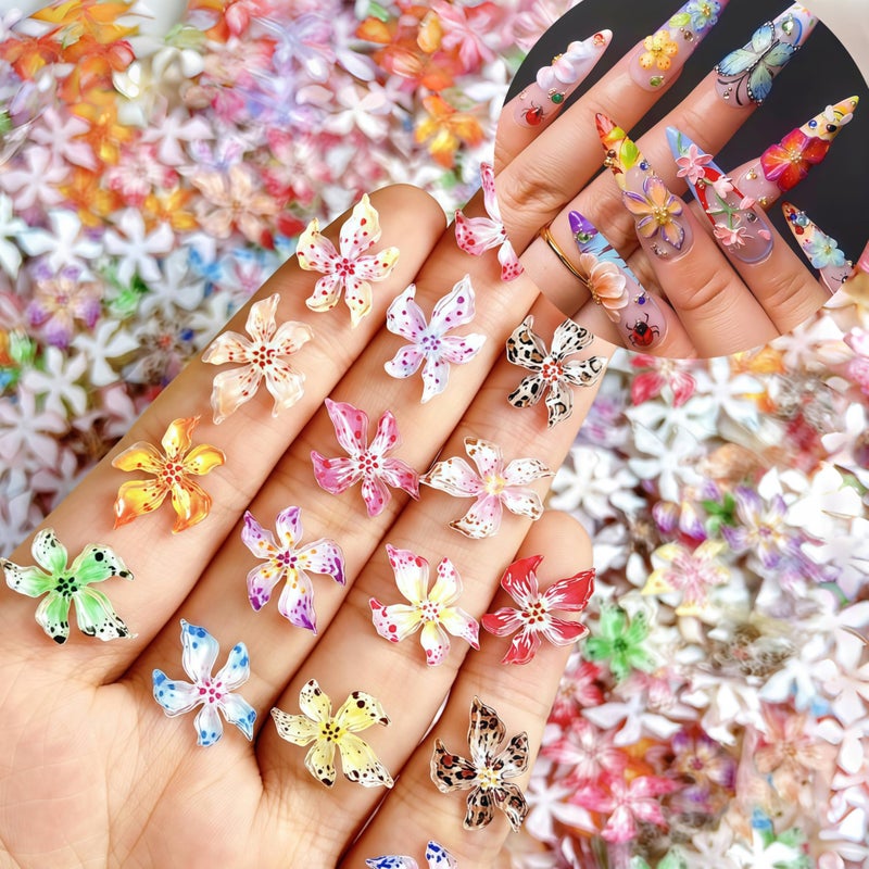 SHUXILIN 60PCS Flower Nail Art Charms 3D Hawaii Flowers Nail Rhinestones Hibiscus Floral Nail Gems Colorful Flower Nail Diamonds Summer Nail Jewelry Tiny Flowers Nail Design for Women Nail Supplies - Image 1