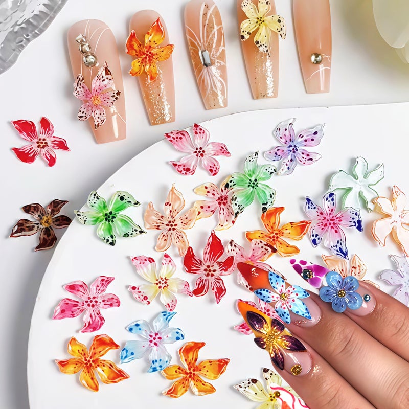 SHUXILIN 60PCS Flower Nail Art Charms 3D Hawaii Flowers Nail Rhinestones Hibiscus Floral Nail Gems Colorful Flower Nail Diamonds Summer Nail Jewelry Tiny Flowers Nail Design for Women Nail Supplies - Image 3
