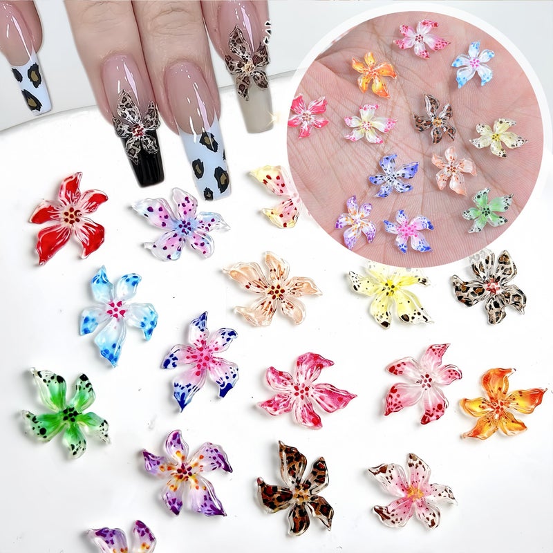 SHUXILIN 60PCS Flower Nail Art Charms 3D Hawaii Flowers Nail Rhinestones Hibiscus Floral Nail Gems Colorful Flower Nail Diamonds Summer Nail Jewelry Tiny Flowers Nail Design for Women Nail Supplies - Image 5