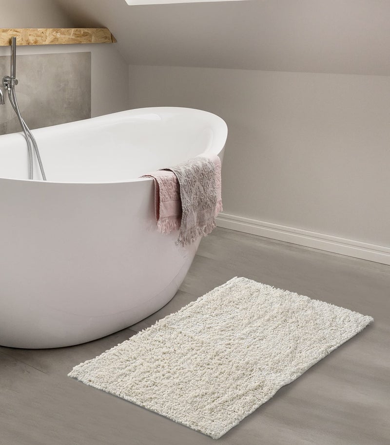 SASHAA WORLD Set of 2 Tufted Bathmat Bathroom Rugs with Latex Backing, Soft and Ultra Thick Bath Rugs, Non-Slip Absorbent Bath Mats for Bathroom Kitchen and Living Room (40X60 cm, Cream) - Image 1