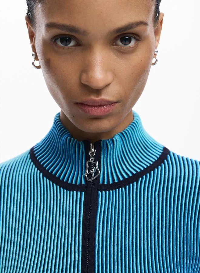 Desigual Blue Iridescent knit zip jacket for Women | Best Price UAE