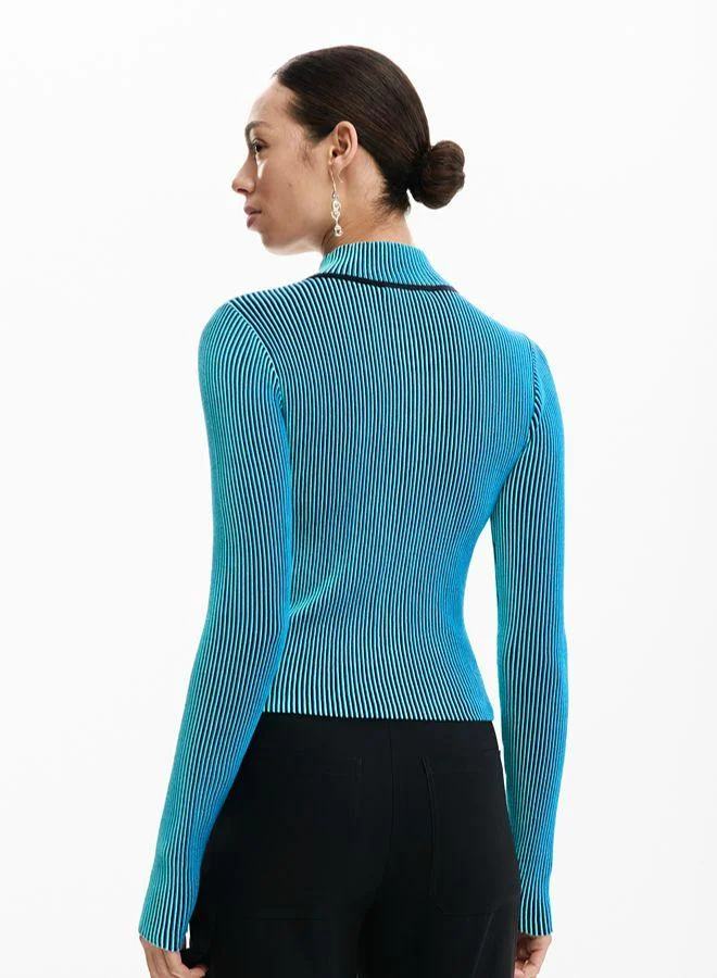 Desigual Blue Iridescent knit zip jacket for Women | Best Price UAE