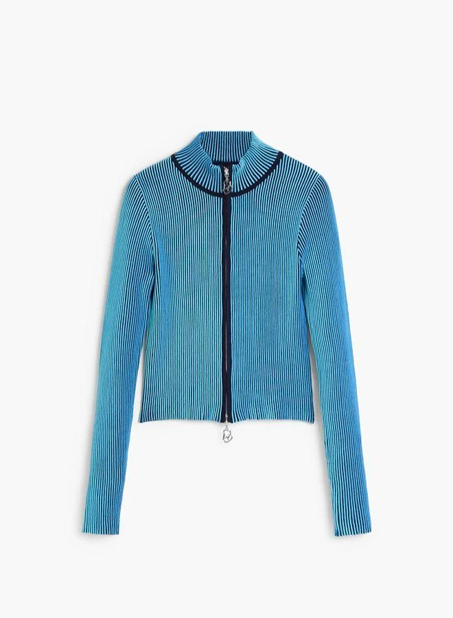 Desigual Blue Iridescent knit zip jacket for Women | Best Price UAE