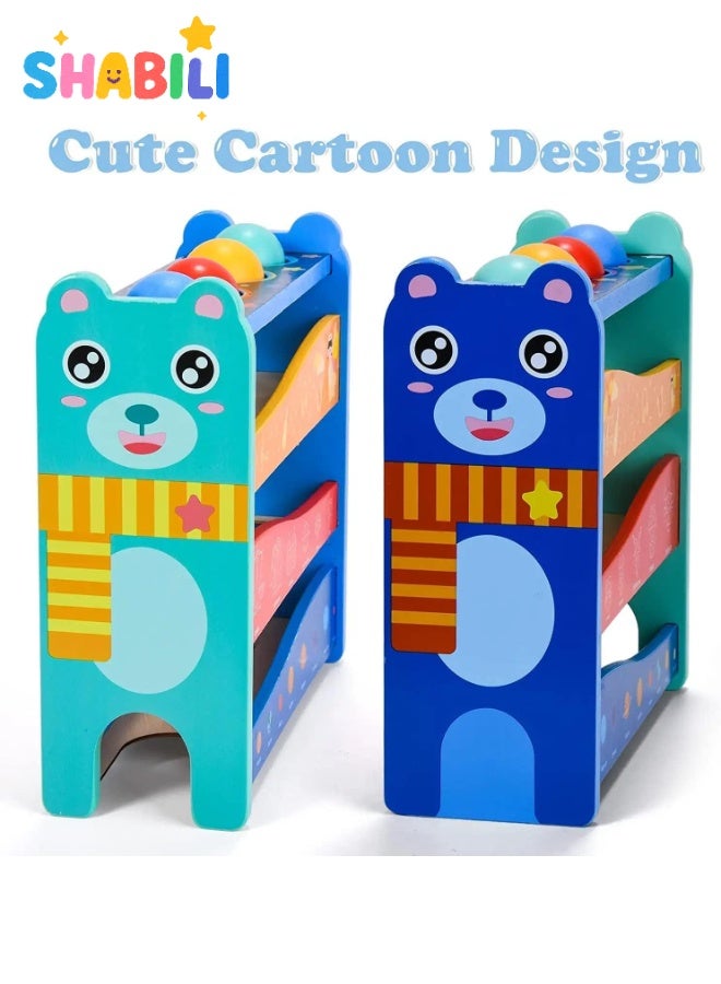 SHABILI Wooden Pound-and-Roll Toy with 4 Color Balls & Bear Hammer – Montessori Color Match, Fine-Motor Play, See Balls Race Down 3-Level Ramp, Safe Water Paint, No Batteries, Ideal Gift for 1 2 3 Year Old Boys and Girls - Image 3