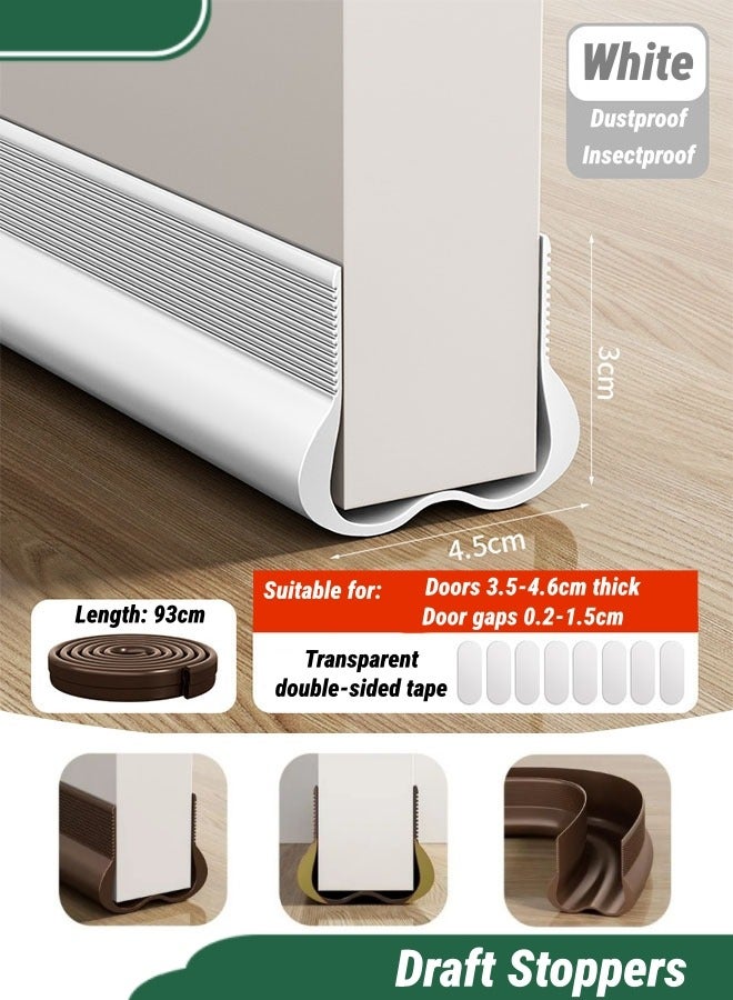 مانعات تيار الهواء، مانع تسرب الباب، شريط حاجز الرياح لفجوة الباب، مكنسة باب للأبواب الخارجية والداخلية، إطار الباب، باب زجاجي، شريط فجوة أسفل الباب المقاوم للعوامل الجوية، شريط مانع تسرب الضوضاء، باب غرفة النوم صامت، يتم تركيبه بسرعة وسهولة، 93*4.5*3 سم (أبيض) - Image 1