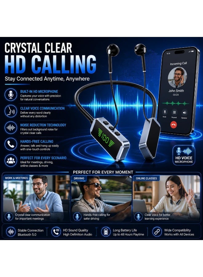 سي آيديا سماعات أذن لاسلكية من نوع C idea Bluetooth مع شاشة عرض رقمية LED، صوت ستيريو جهير عميق، سماعات أذن لاسلكية بتقنية Bluetooth 5.0، مكالمات عالية الدقة، سماعات أذن مغناطيسية. - Image 5