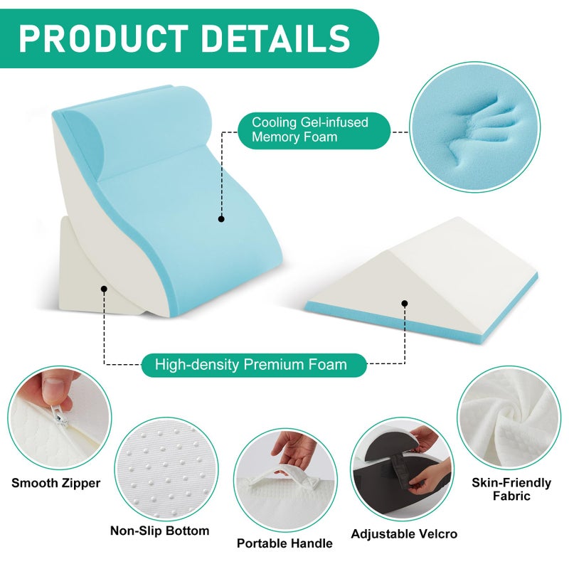 Bambulex 4PCS Wedge Pillow Set for After Surgery, Orthopedic Bed Wedge Pillow for Back Pain Relief, Sitting Up in Bed, Acid Reflux, Adjustable Post Surgery Pillows for GERD, Snoring, White/Grey - Image 3