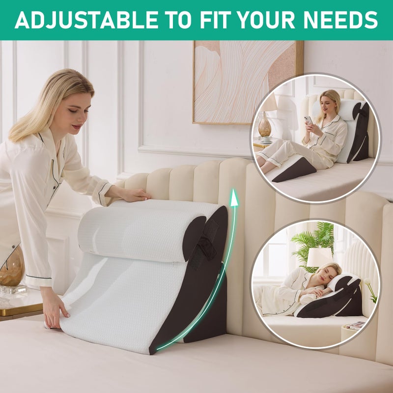 Bambulex 4PCS Wedge Pillow Set for After Surgery, Orthopedic Bed Wedge Pillow for Back Pain Relief, Sitting Up in Bed, Acid Reflux, Adjustable Post Surgery Pillows for GERD, Snoring, White/Grey - Image 4
