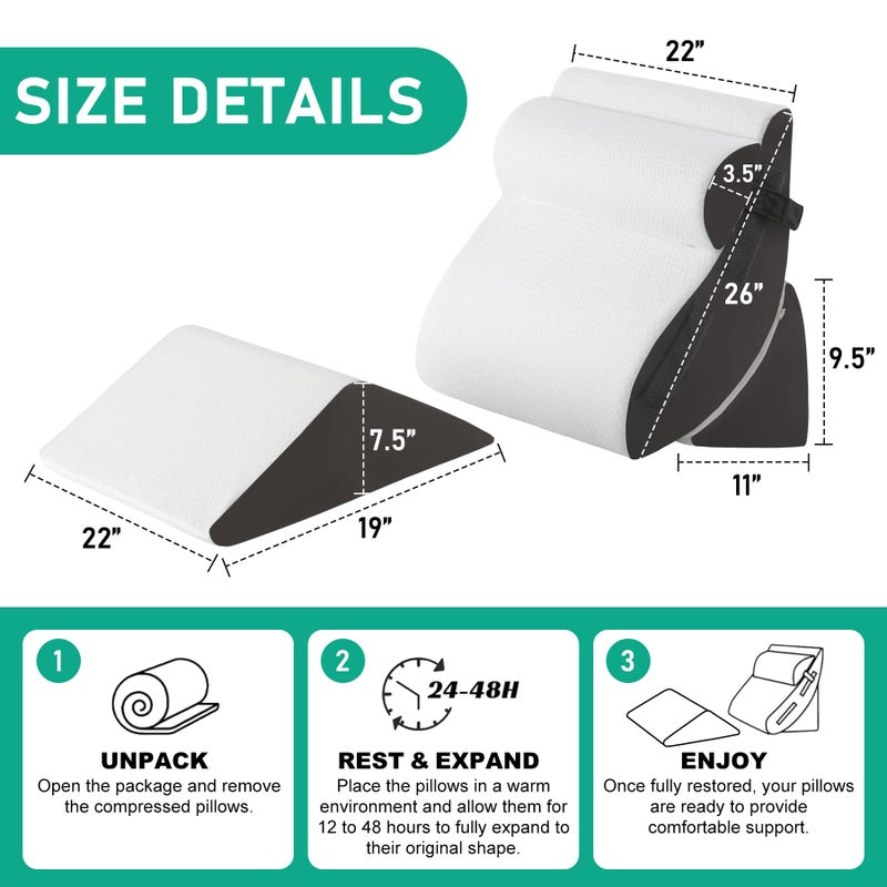 Bambulex 4PCS Wedge Pillow Set for After Surgery, Orthopedic Bed Wedge Pillow for Back Pain Relief, Sitting Up in Bed, Acid Reflux, Adjustable Post Surgery Pillows for GERD, Snoring, White/Grey - Image 2
