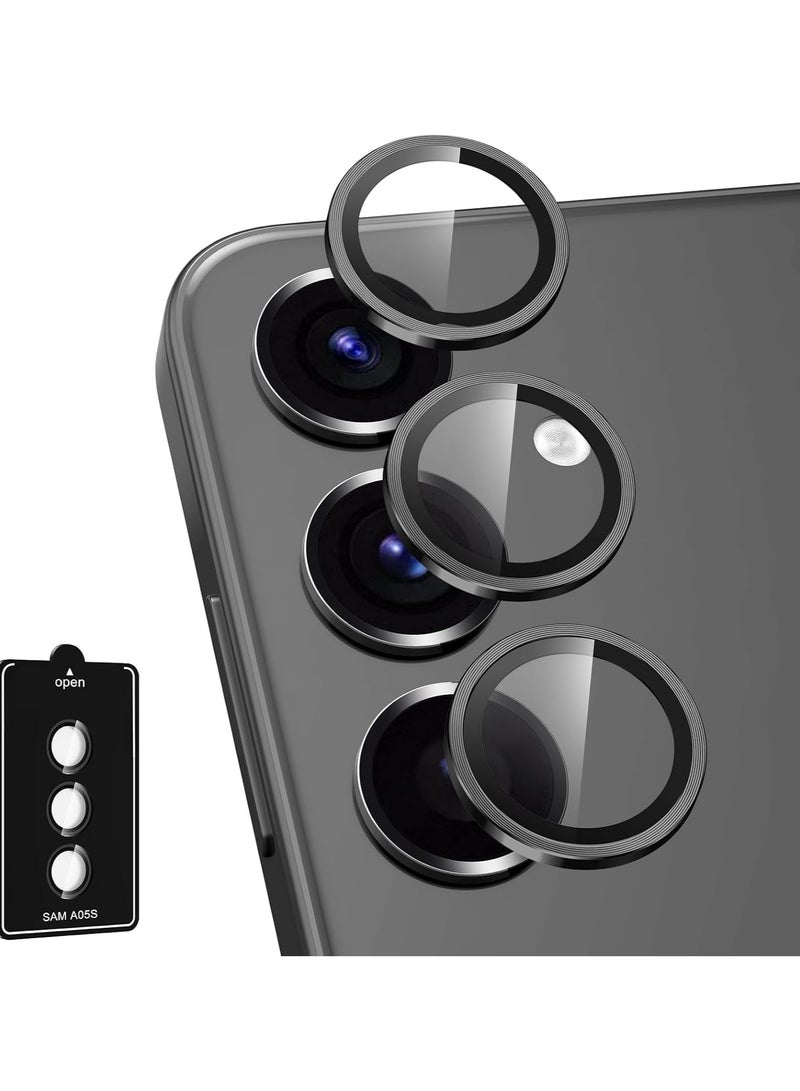 For Samsung Galaxy A05S Camera Lens Protector, Individual Tempered Glass Camera Screen Protector Metal Ring Lens Cover for Samsung Galaxy A05S , 1 Set (Black)  - Image 1
