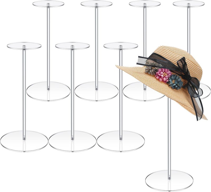 Qunclay 8 Pieces Clear Acrylic Hat Stand Wig Display Rack with Pedestal and Round Base Hat Holder Hat Display Stand Wig Holder for Multiple Wigs for Hat Watch Jewelry Display 118 Inch - Image 1