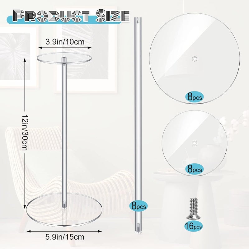 Qunclay 8 Pieces Clear Acrylic Hat Stand Wig Display Rack with Pedestal and Round Base Hat Holder Hat Display Stand Wig Holder for Multiple Wigs for Hat Watch Jewelry Display 118 Inch - Image 2