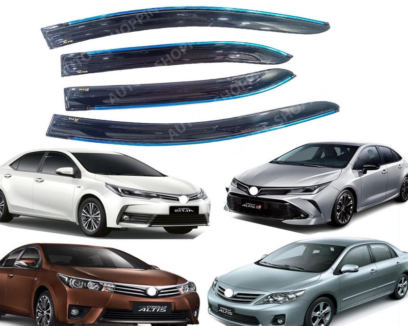 Auto E-Shopping Chromeline Silverline Door Rain Visor Wind Deflector Compatible for Corolla Altis 2011 Onward Models Set of 4 Pieces - Image 1
