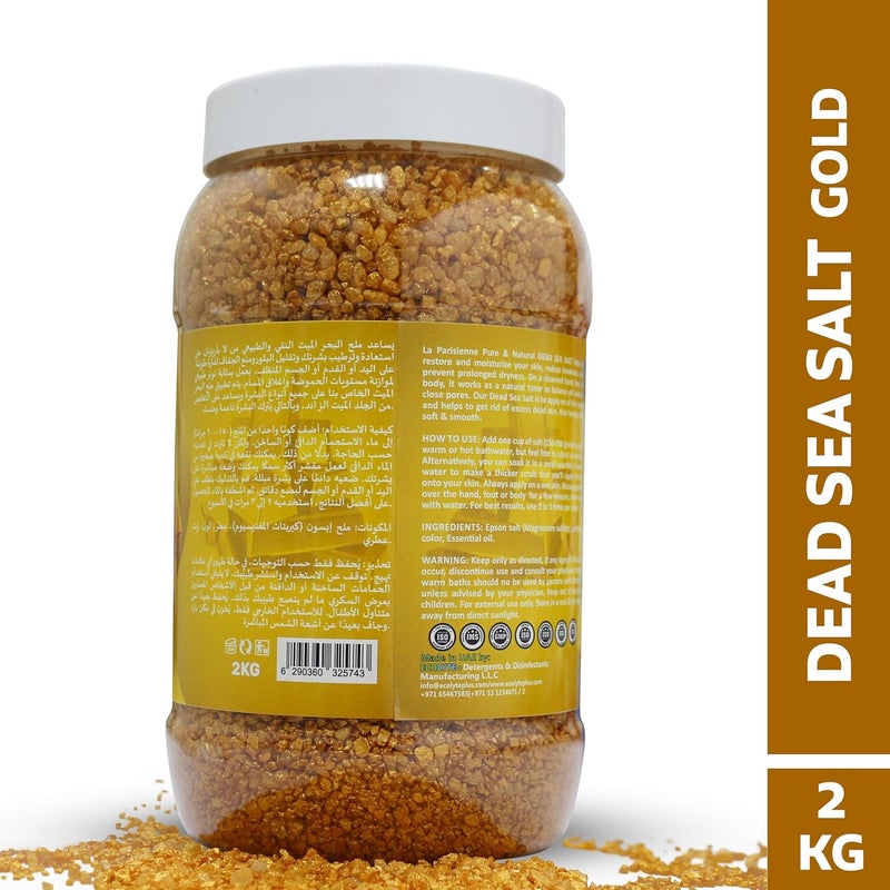 ECOLYTE+ La Parisienne Pure & Natural Dead Sea Salt - Gold Bath Salt for Hand, Foot, and Body Care (2 kg) - Image 2