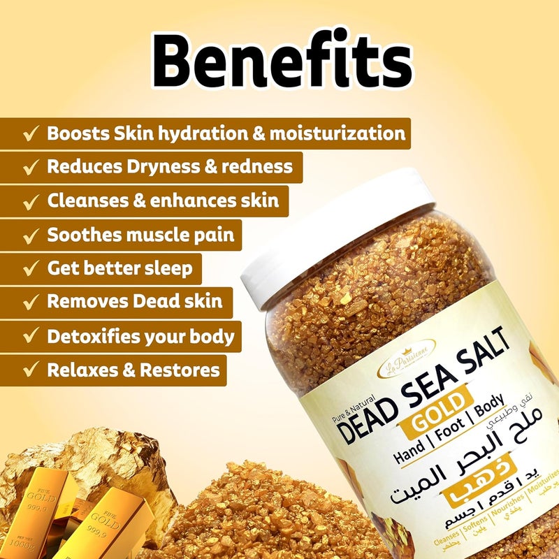 ECOLYTE+ La Parisienne Pure & Natural Dead Sea Salt - Gold Bath Salt for Hand, Foot, and Body Care (2 kg) - Image 5